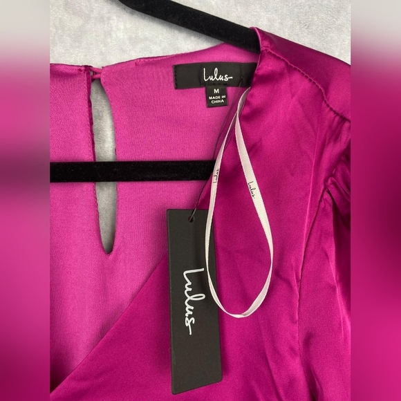 Lulu’s Magenta‎ Satin Smocked Mini Dress Jaw-Dropping Beauty Size M - Picture 15 of 16